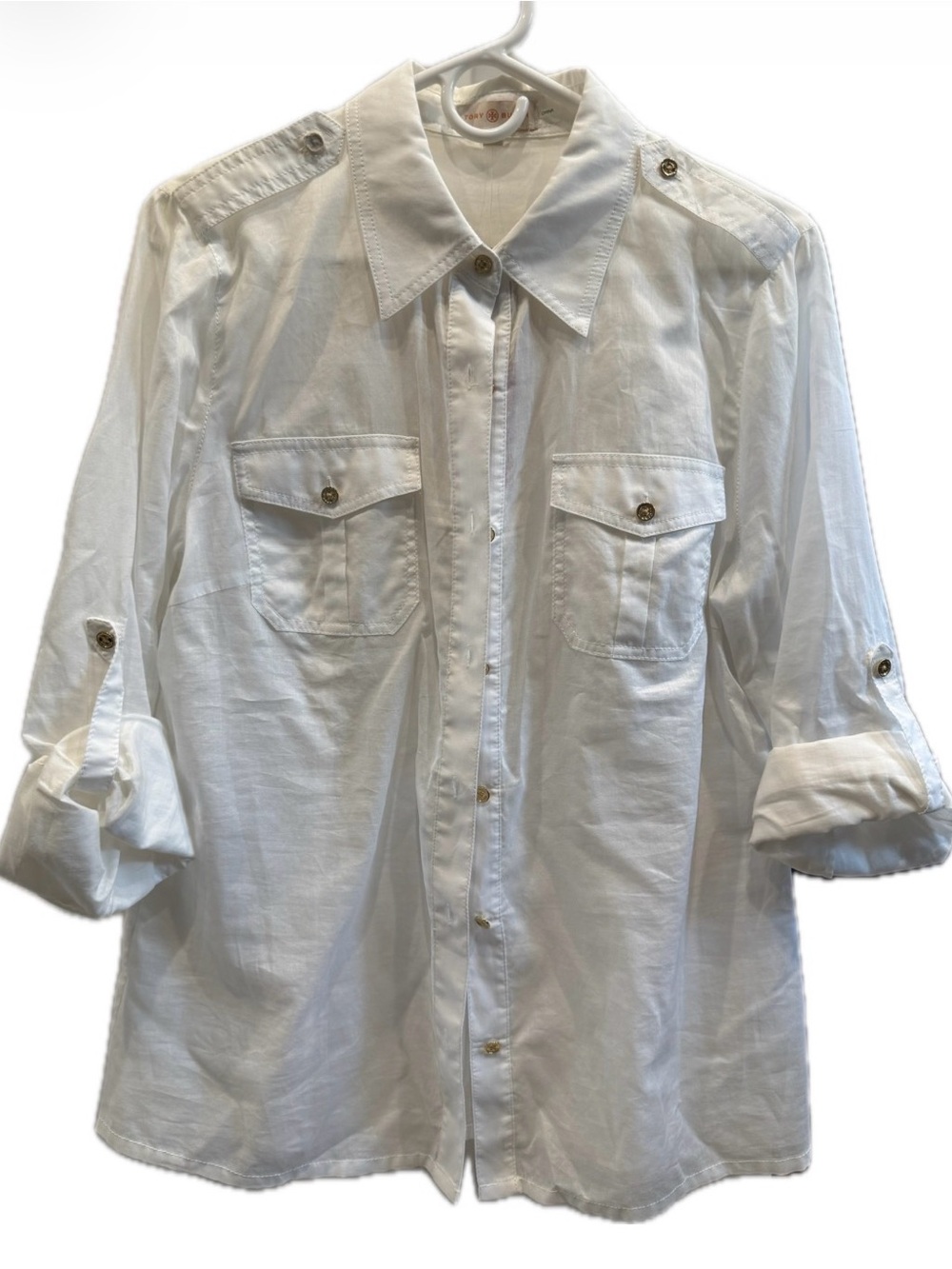Tory Burch White Button-Down Utility Shirt